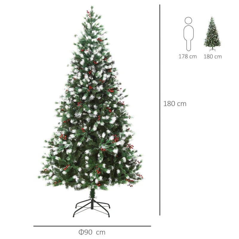 6ft Snow-Flocked Green Christmas Tree with Red Berries