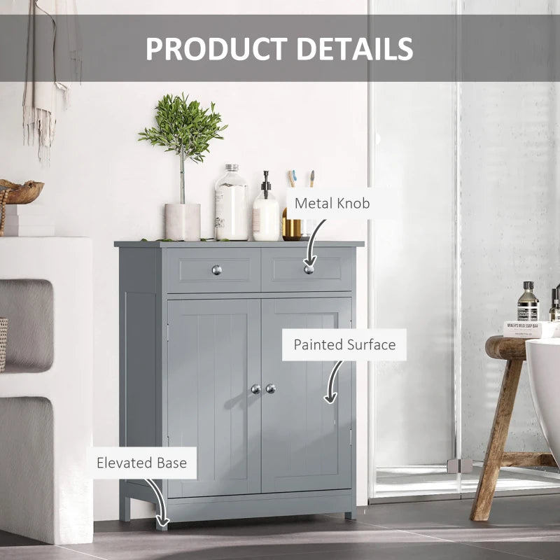 Grey Bathroom Storage Cabinet with Drawers and Adjustable Shelf