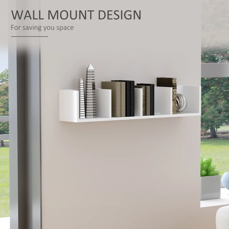 White Wall Mount Media Storage Rack with 4 Cubes