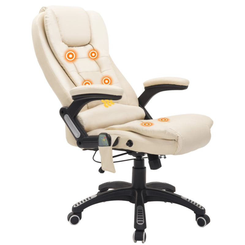 Beige Heated Massage Office Chair with High Back