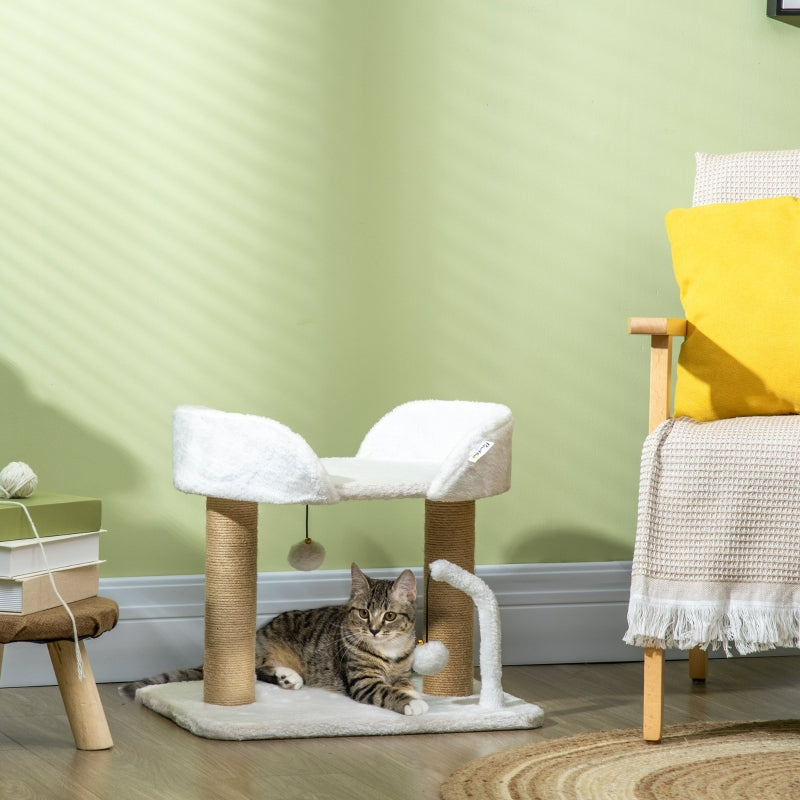 White 42cm Cat Tree with Toy Balls and Jute Scratching Post