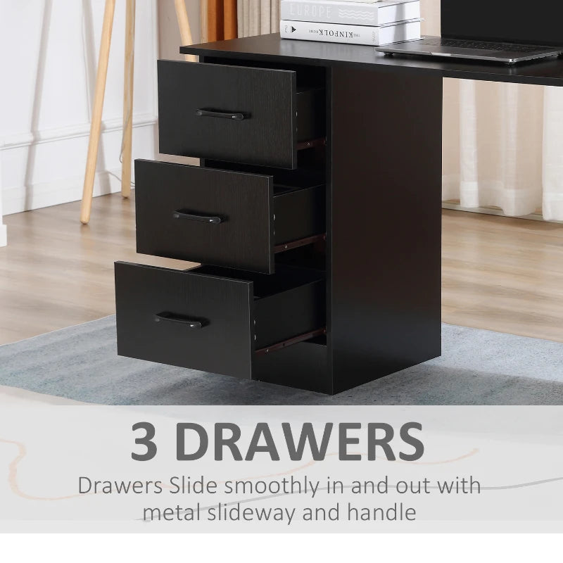 Black Computer Desk with Storage Shelves and Drawers