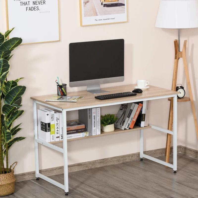 Oak Computer Desk with Storage Shelf, 120 x 60cm, Metal Frame