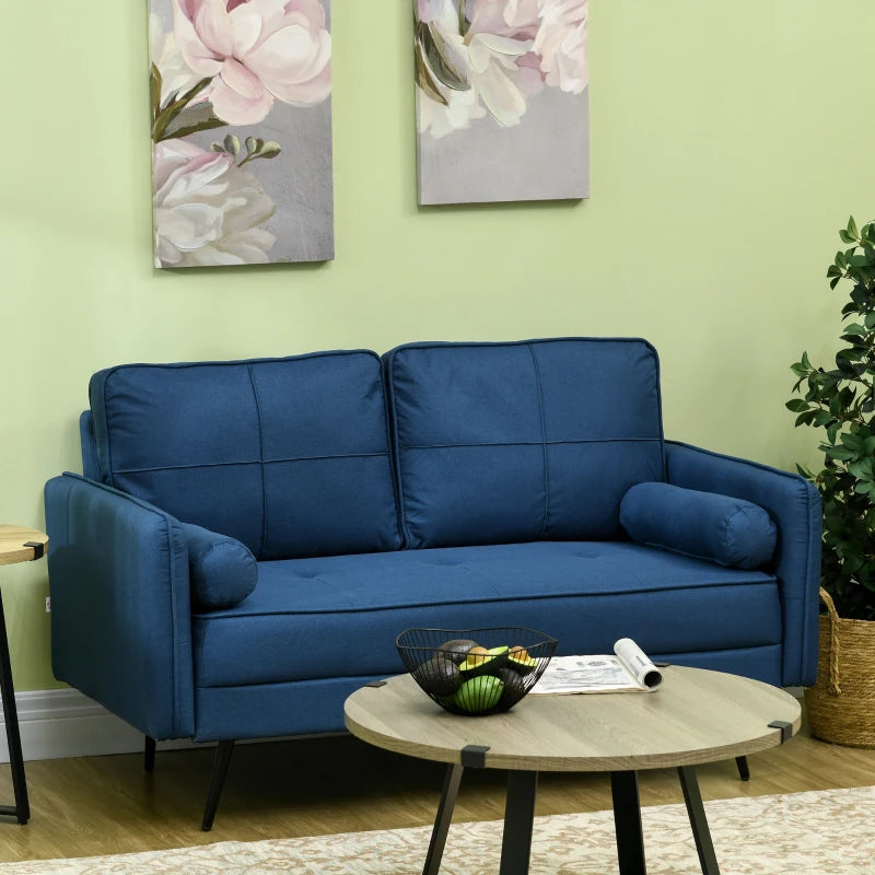 Blue Upholstered 2 Seater Loveseat Sofa with Back Cushions and Pillows