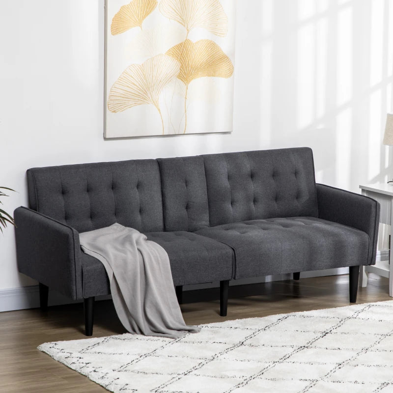 Grey Linen 3 Seater Sofa Bed with Storage and Cupholders