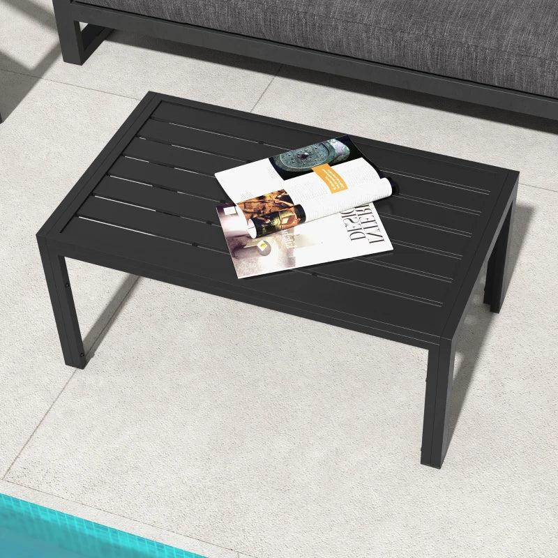 Black Steel Frame Rectangular Outdoor Patio Side Table