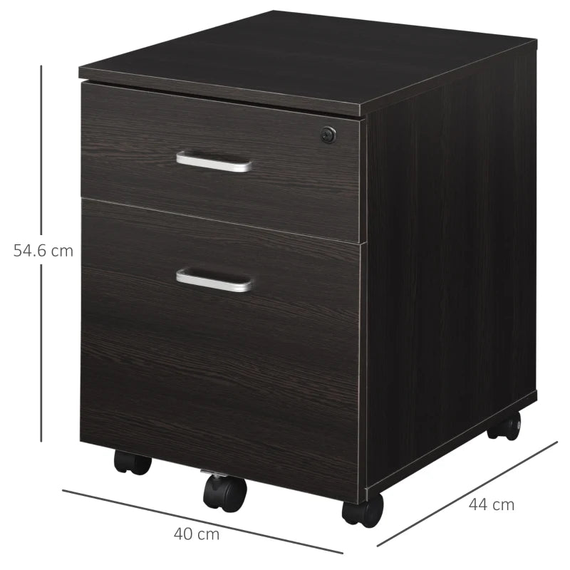 Black Wood Grain 2-Drawer Locking Office Filing Cabinet