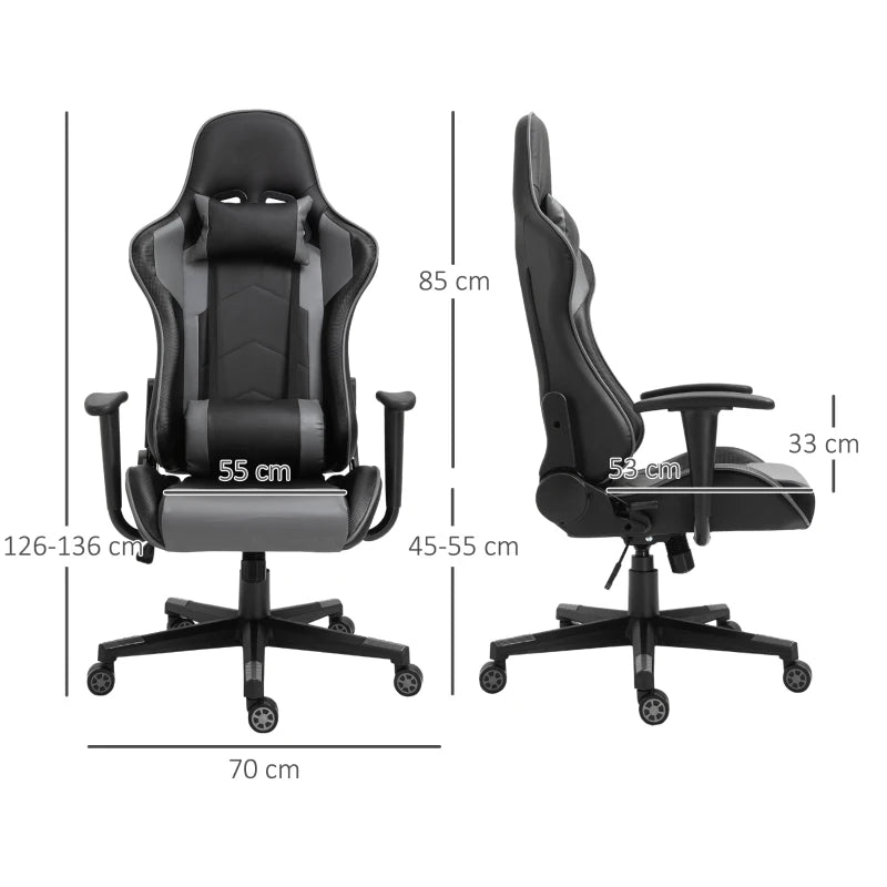 Black High Back Gaming Chair with Head Pillow and Lumbar Support