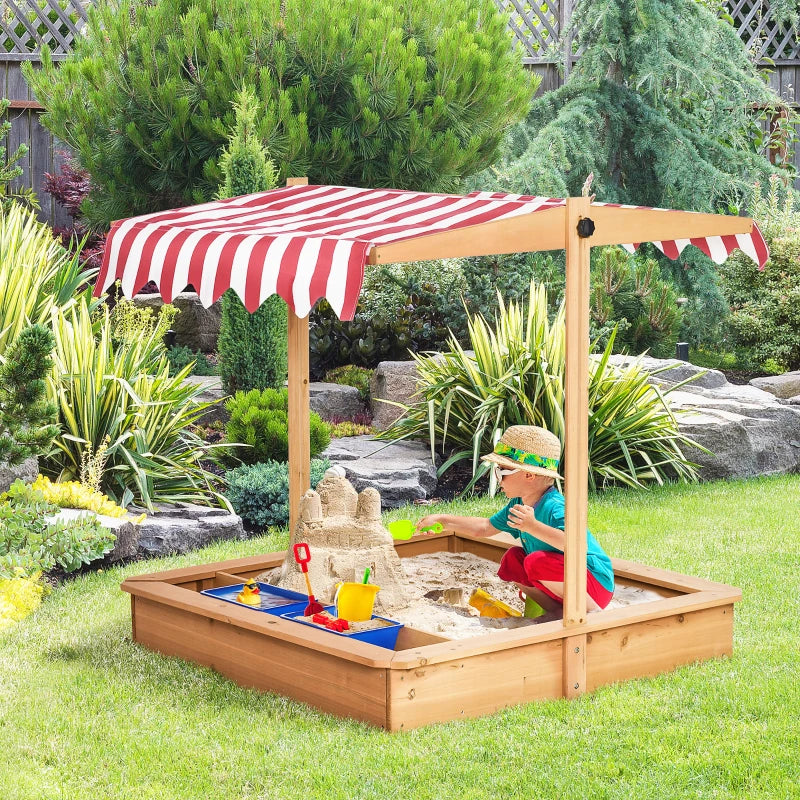 Wooden Sand Pit with Canopy - Blue Kids Sandbox Set