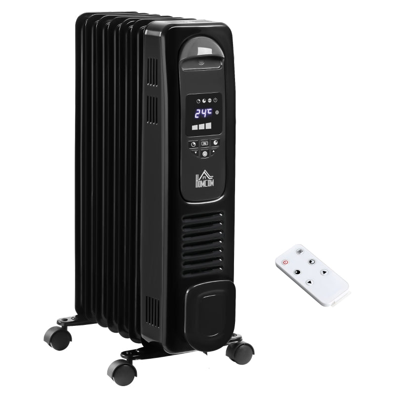 Black 1500W Digital Oil Filled Radiator, Portable Electric Heater with Timer & Remote