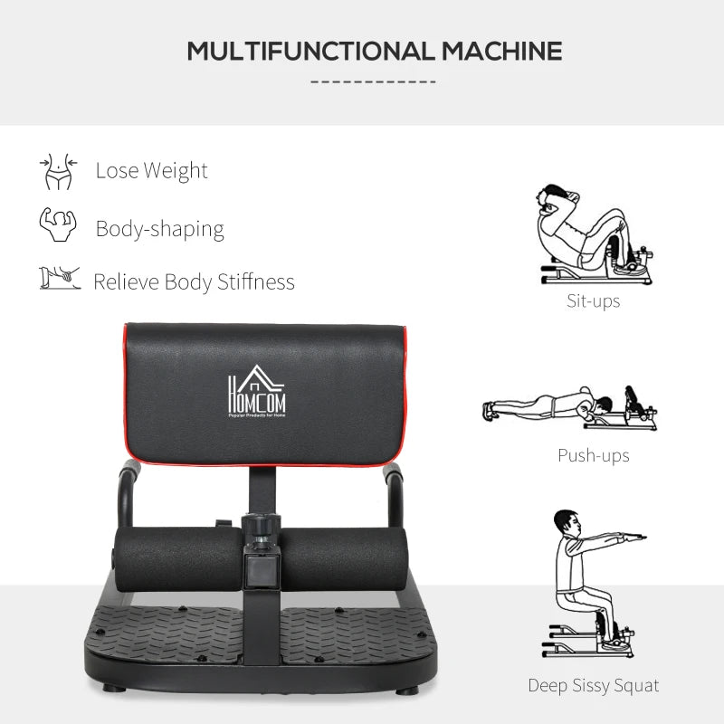 Black Sissy Squat Machine with Hip Thrust Bench & Push Up Stand