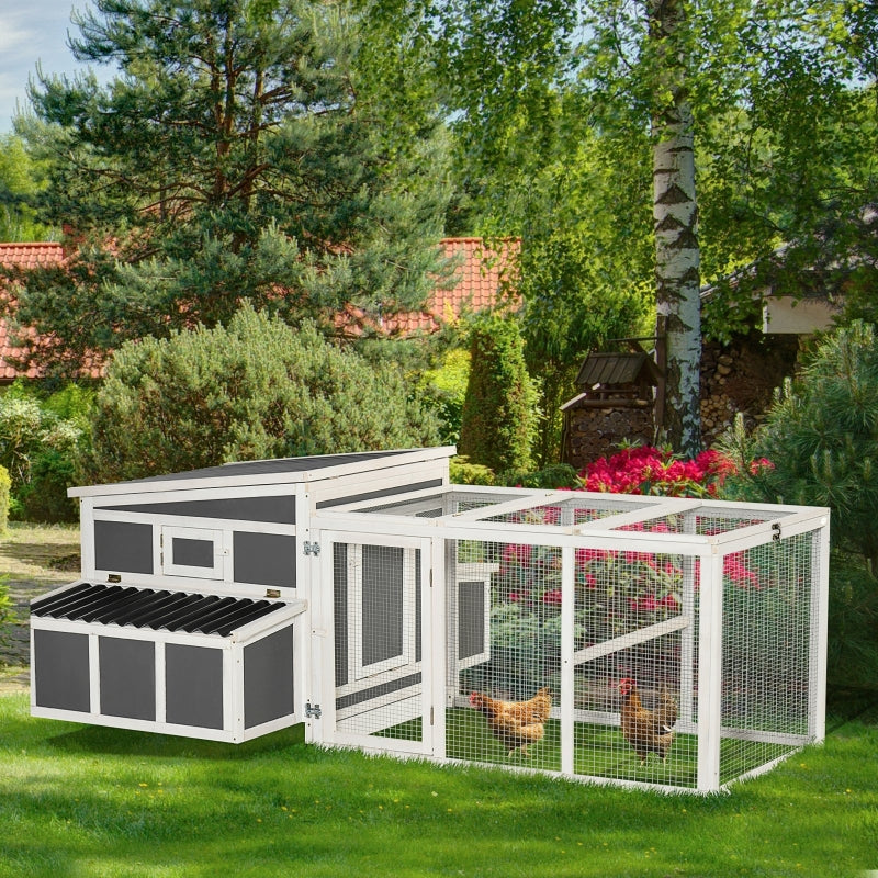 Large Chicken Coop Rabbit Hutch with Run - Grey, 225x147x85.5cm