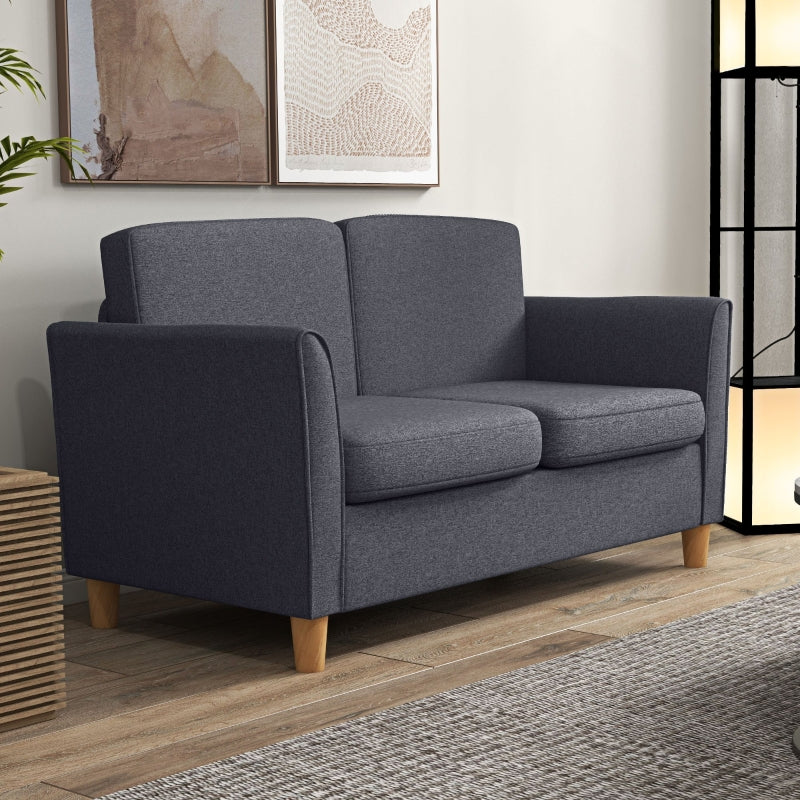 Dark Grey Modern 2 Seater Loveseat Sofa with Wood Legs and Armrests
