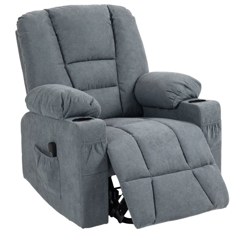 Grey Fabric Lift Recliner Chair for Elderly with Remote Control and Storage