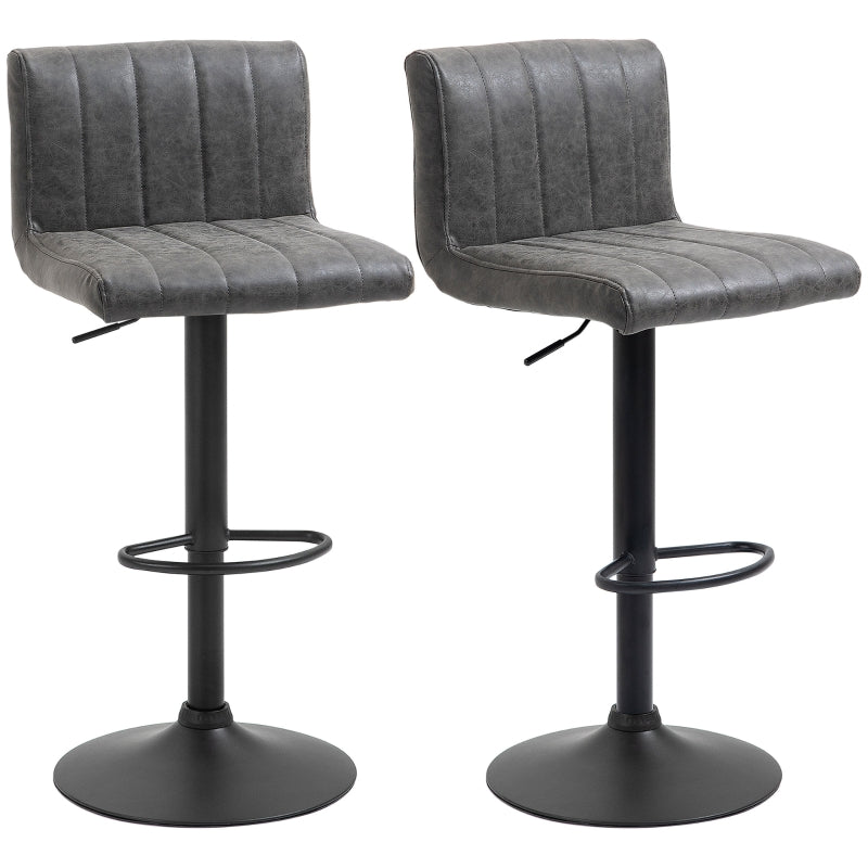 Grey Swivel Barstools Set of 2, Adjustable Counter Chairs with Footrest, PU Leather