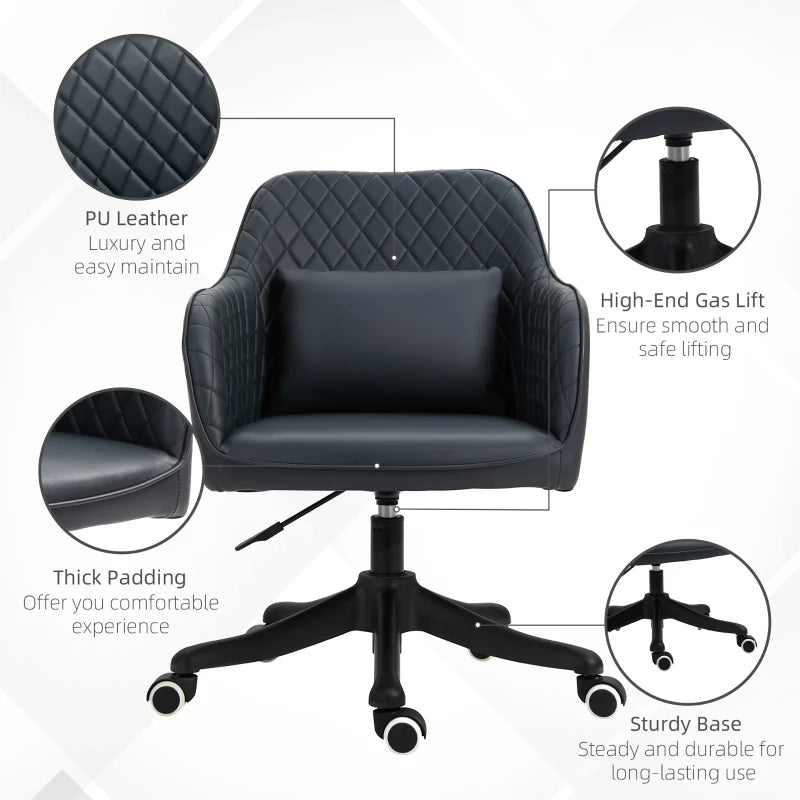 Deep Blue Velvet Office Chair with Massage Lumbar Pillow