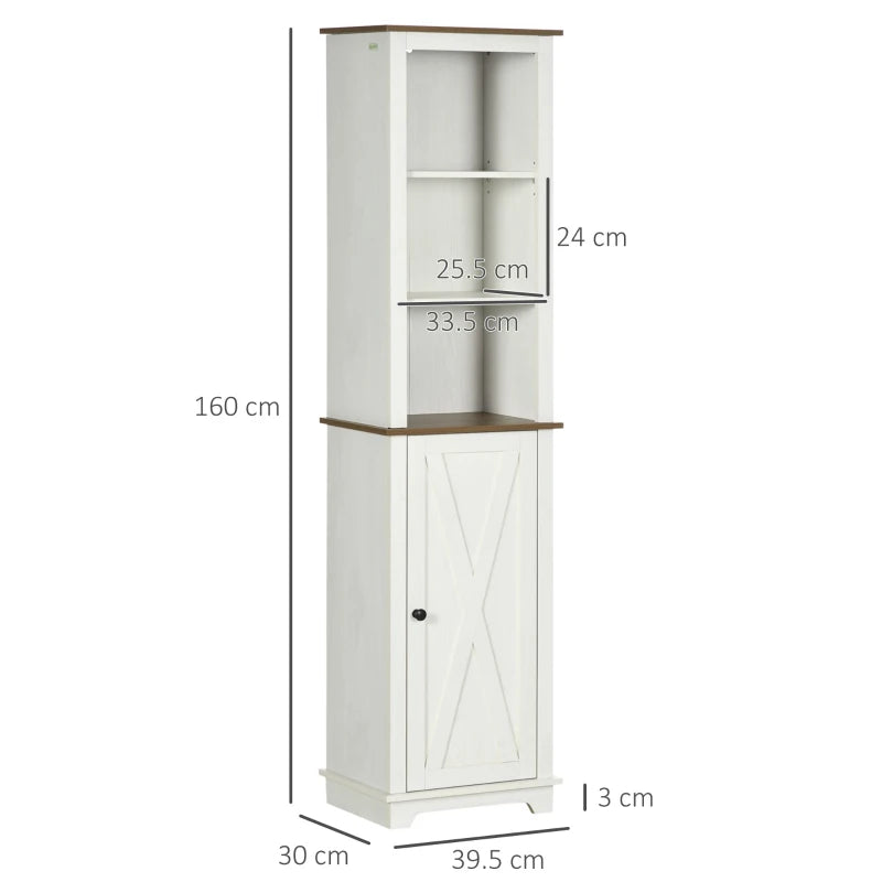 White Tall Bathroom Storage Cabinet with Adjustable Shelves, 39.5 x 30 x 160 cm