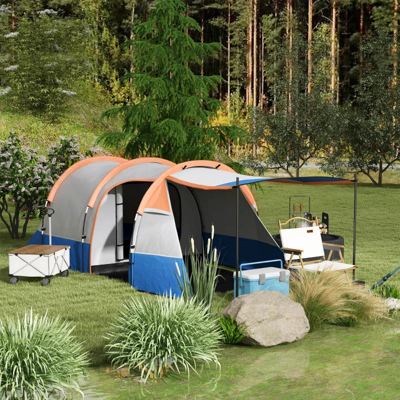 Orange 2-3 Person Waterproof Camping Tunnel Tent with Bedroom and Living Area