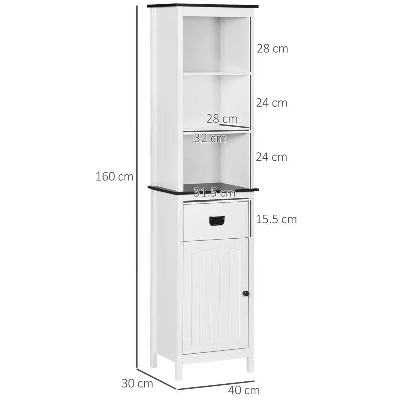 White Tall Bathroom Storage Cabinet with Drawer and Shelf