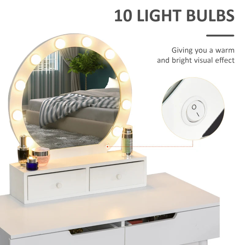 White LED Dressing Table Set with 4 Drawers for Bedroom