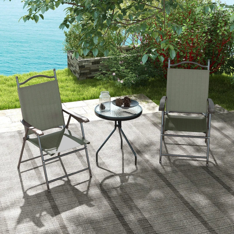 Dark Brown Folding Garden Chairs with Mesh Seats - Set of 2