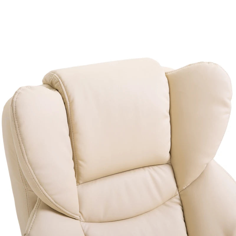 Cream Faux Leather Swivel Recliner Chair with Adjustable Backrest & Footstool