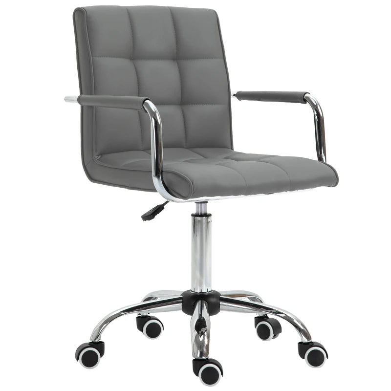 Grey PU Leather Office Desk Chair with Swivel Wheels