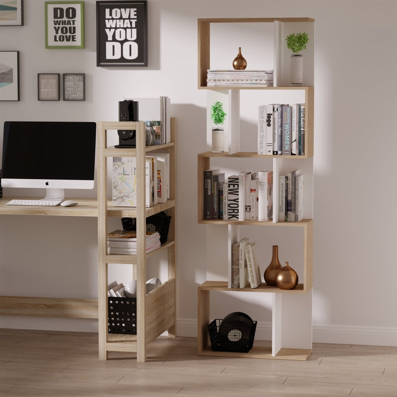 5-Tier Natural Wood S-Shaped Bookcase