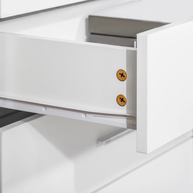 4-Drawer White Storage Cabinet with Metal Rails for Playroom, Nursery, Hallway