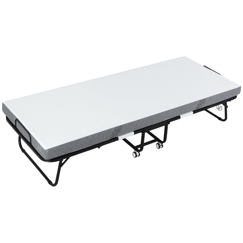 Portable Folding Guest Bed with 10cm Mattress and Metal Frame - Grey
