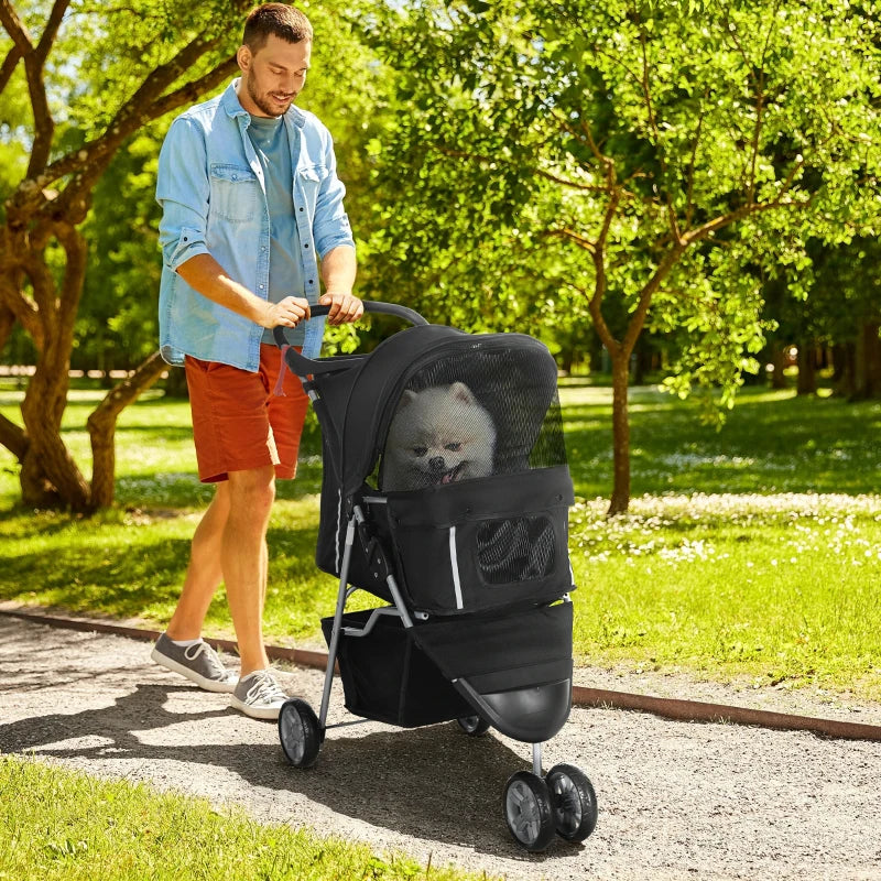 Black Pet Travel Stroller for Small Dogs - 3 Wheels