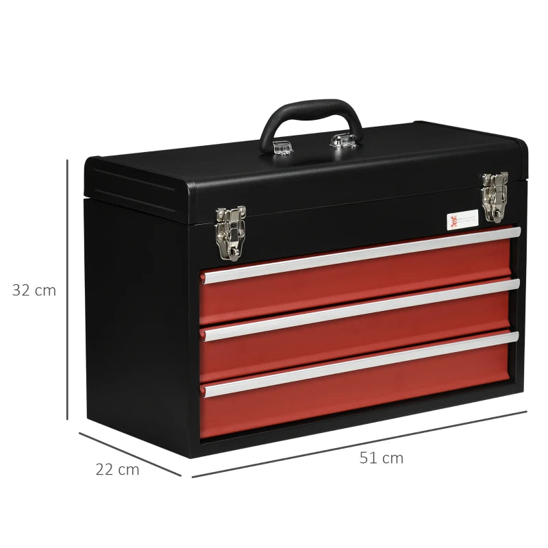 Black 3-Drawer Lockable Metal Tool Chest with Ball Bearing Runners