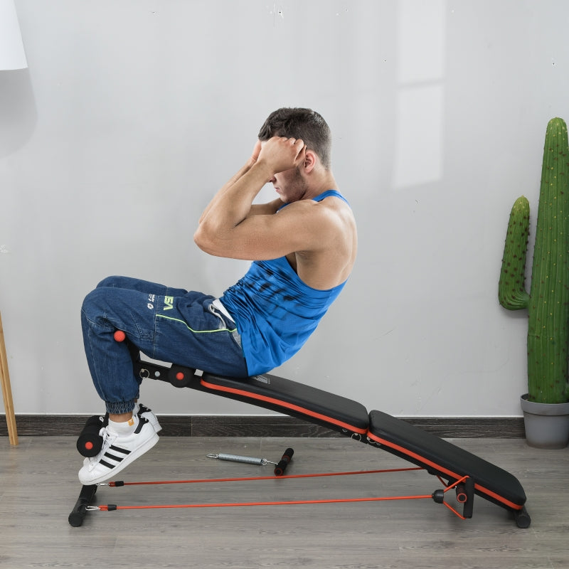 Adjustable Black Sit Up Bench with Thigh Support & Arm Rope - Home Gym Essential