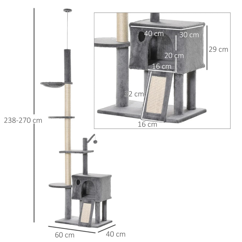 Large Grey Cat Tower - Ceiling High Multilevel Sisal Climber