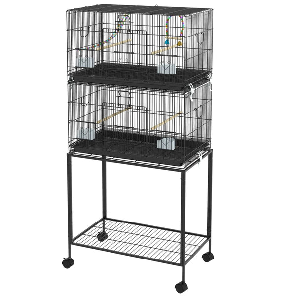 Black Two-Tier Bird Cage with Stand for Small Birds