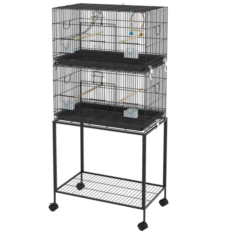 Black Two-Tier Bird Cage with Stand for Small Birds