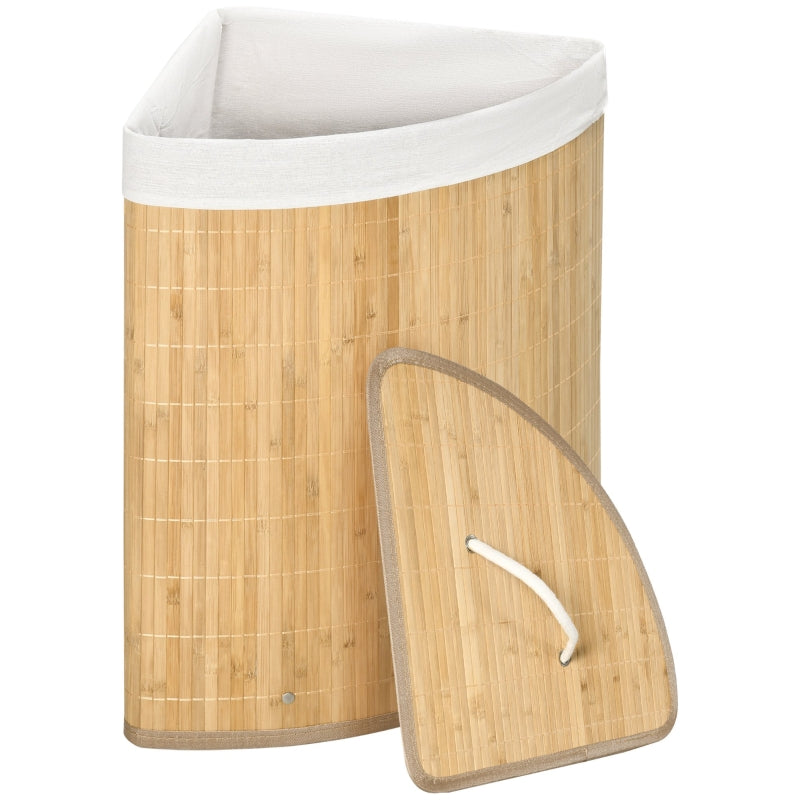 Natural Bamboo Laundry Basket with Lid, 55L Capacity