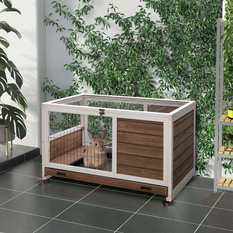 Brown Indoor Rabbit Hutch with Enclosed Run by