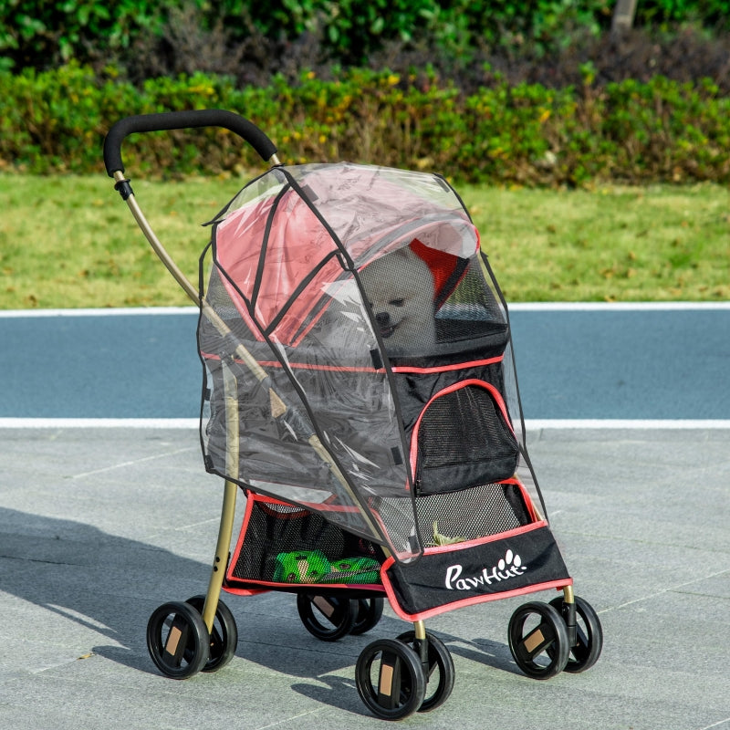 Red Pet Stroller with Rain Cover, 3-in-1 Cat Dog Pushchair