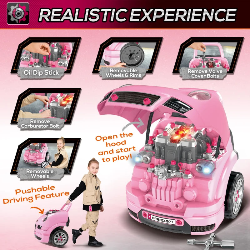 Kids Pink Truck Engine Toy Set with Horn & Light - Ages 3-5