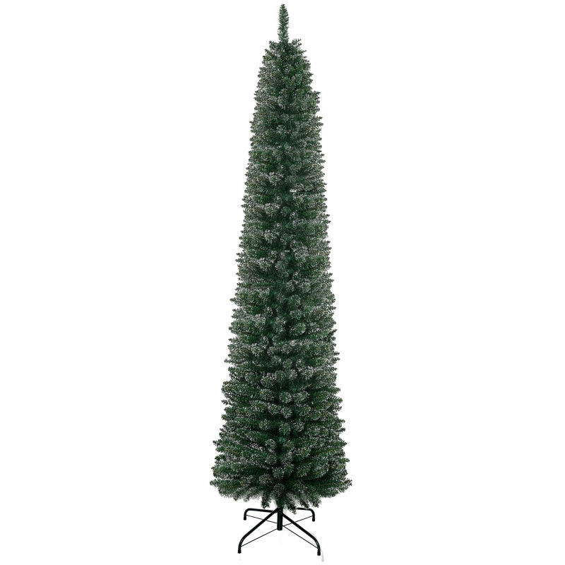 7.5FT Snow-Dipped Green Christmas Pencil Tree with Foldable Stand