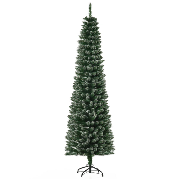 6FT Snow-Dipped Green Christmas Pencil Tree with Foldable Stand