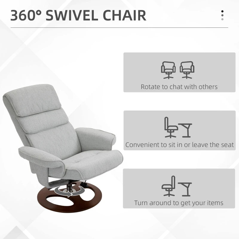 Grey Swivel Recliner Chair with Ottoman Set