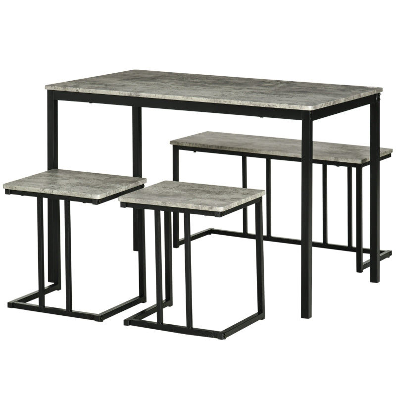 Grey Concrete Effect Dining Set for 4 - Steel Frame Table and Bench