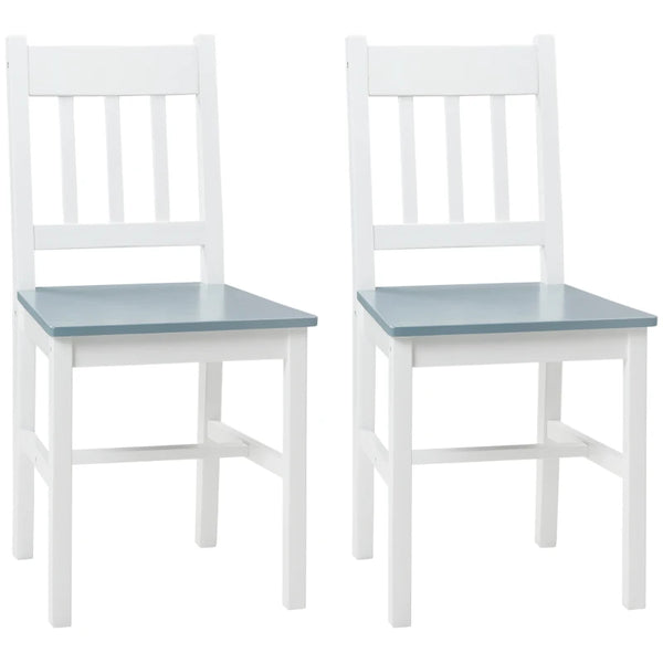 White Slat Back Dining Chairs Set of 2, Pine Wood, Living & Dining Room