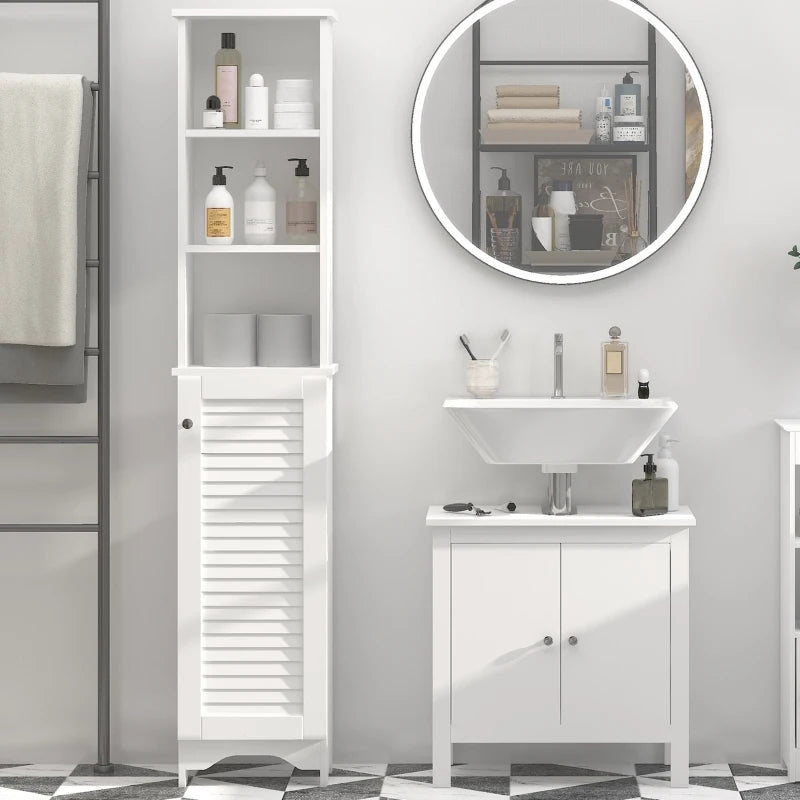 White Tall Bathroom Storage Cabinet with 6 Shelves - 165H x 34W x 20D cm