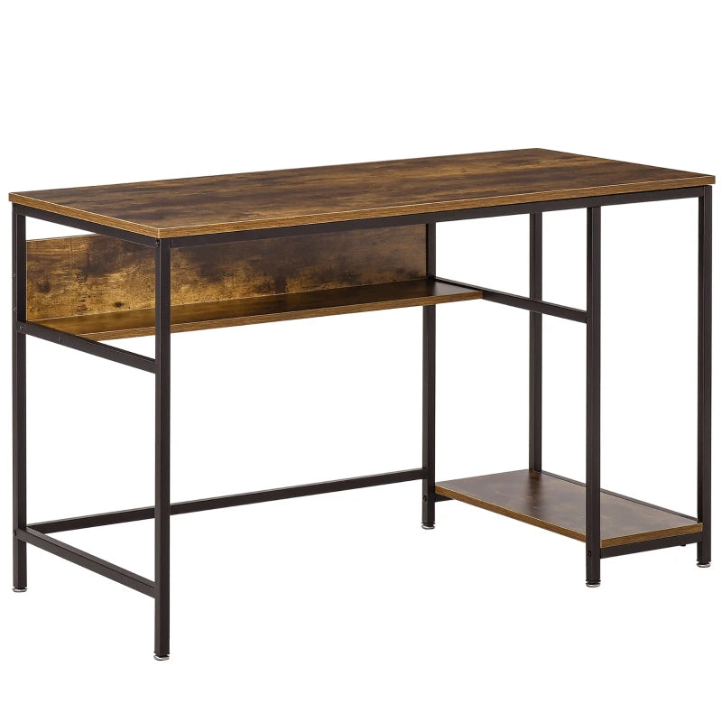 Rustic Brown Computer Desk with Storage and Steel Frame, 120 x 60cm