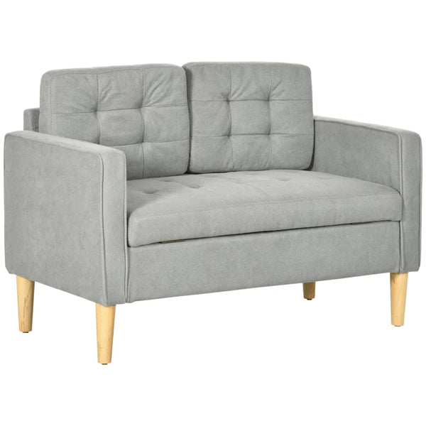 Light Grey 2 Seater Tufted Sofa with Hidden Storage