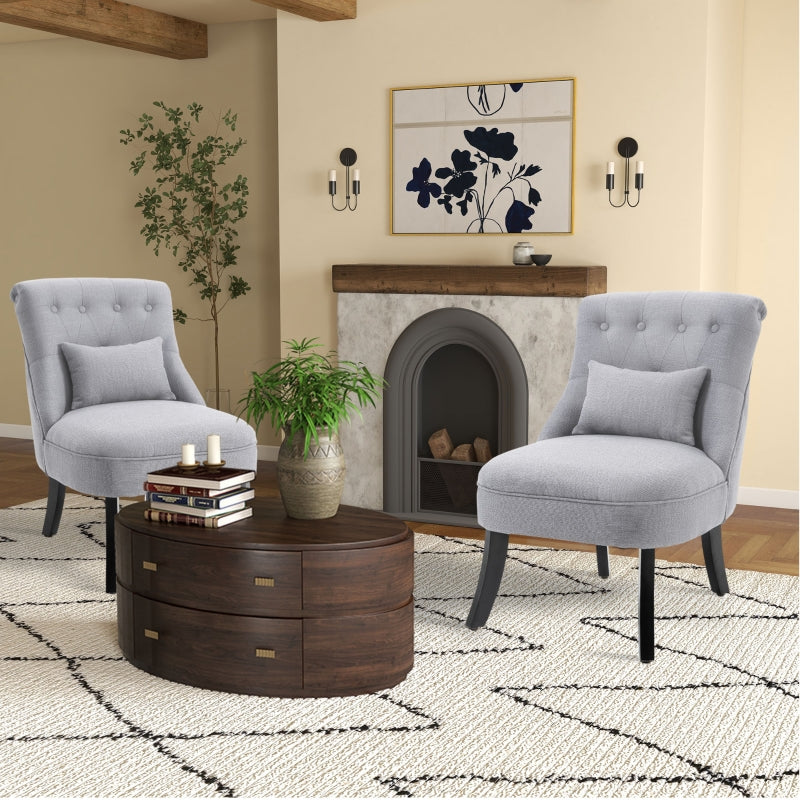 Grey Fabric Tub Chairs with Solid Wood Legs, Set of 2