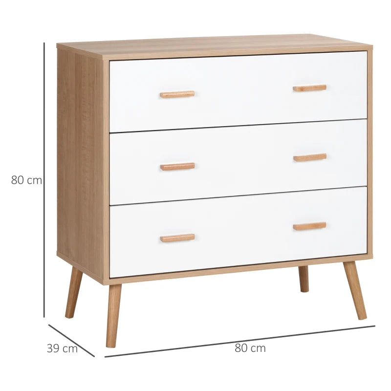 3-Drawer White and Natural Bedroom Storage Cabinet